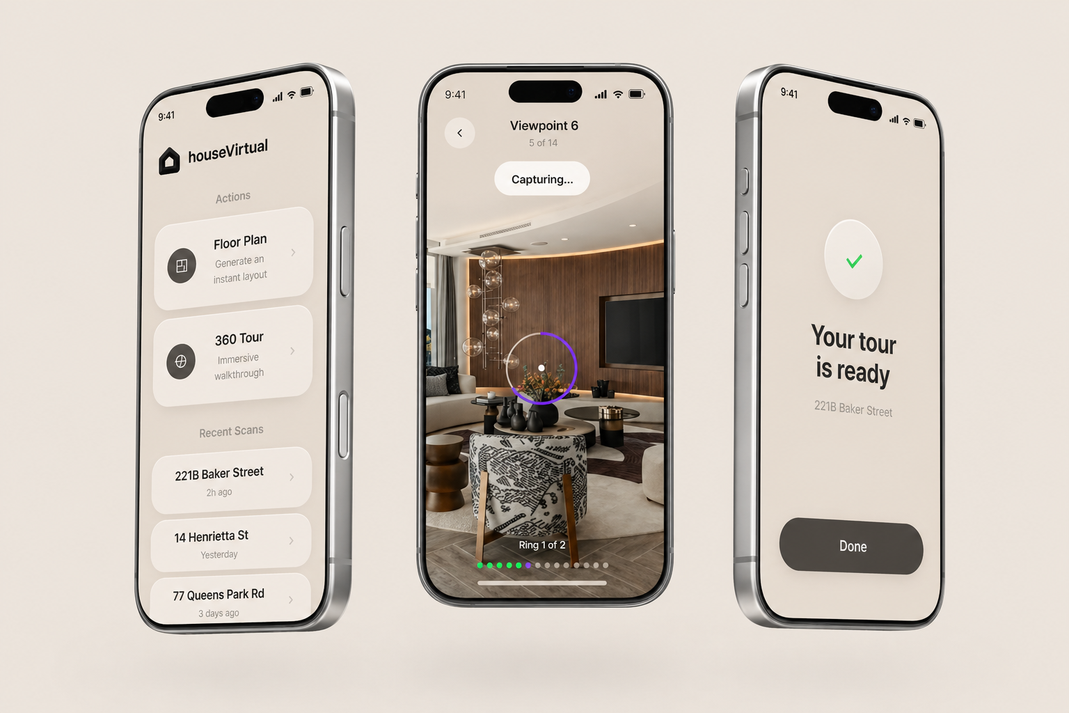iPhone showing HouseVirtual scanning UI
